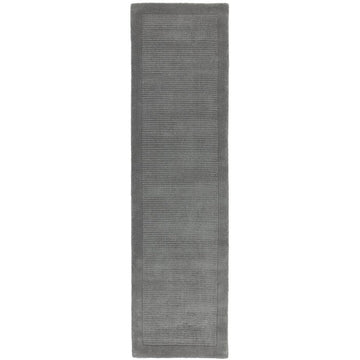 York Modern Plain Textured Subtle Ribbed Stripe Contrasting Smooth Border Handwoven Wool Loop Pile Mid Grey Runner-Asiatic Carpets-Rug Love - The Most Loved Rug Store